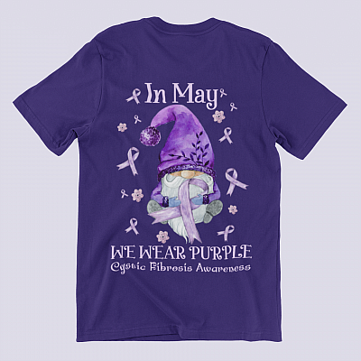 Alternative view of In May We Wear Purple Gnome Cystic Fibrosis Awareness T-Shirt - Cystic Fibrosis Youth Shirt For Kids