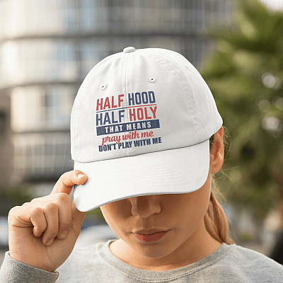 Alternative view of Half Hood Half Holy Twill Cap - High-Profile Snapback Hat - Trucker Hat