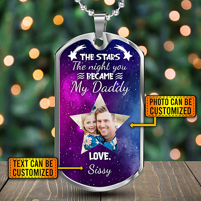 Alternative view of Personalized Photo The Stars The Night You Became My Daddy Dog Tag Pendant Necklace