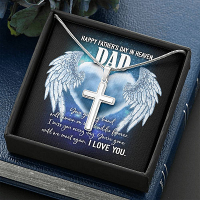 Happy Father's Day in Heaven Dad Your Guiding Hand Will Remain Sympathy Gifts Artisan Crafted Cross Necklace