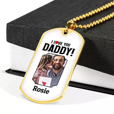 Custom Photo I Love You Daddy Dog Tag Pendant Necklace - Personalized Dog Tags For Dad