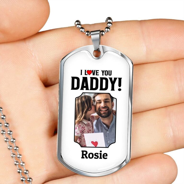 Personalized Dog Tags For Dad Custom Photo I Love You Daddy Dog Tag Necklace CubeBik