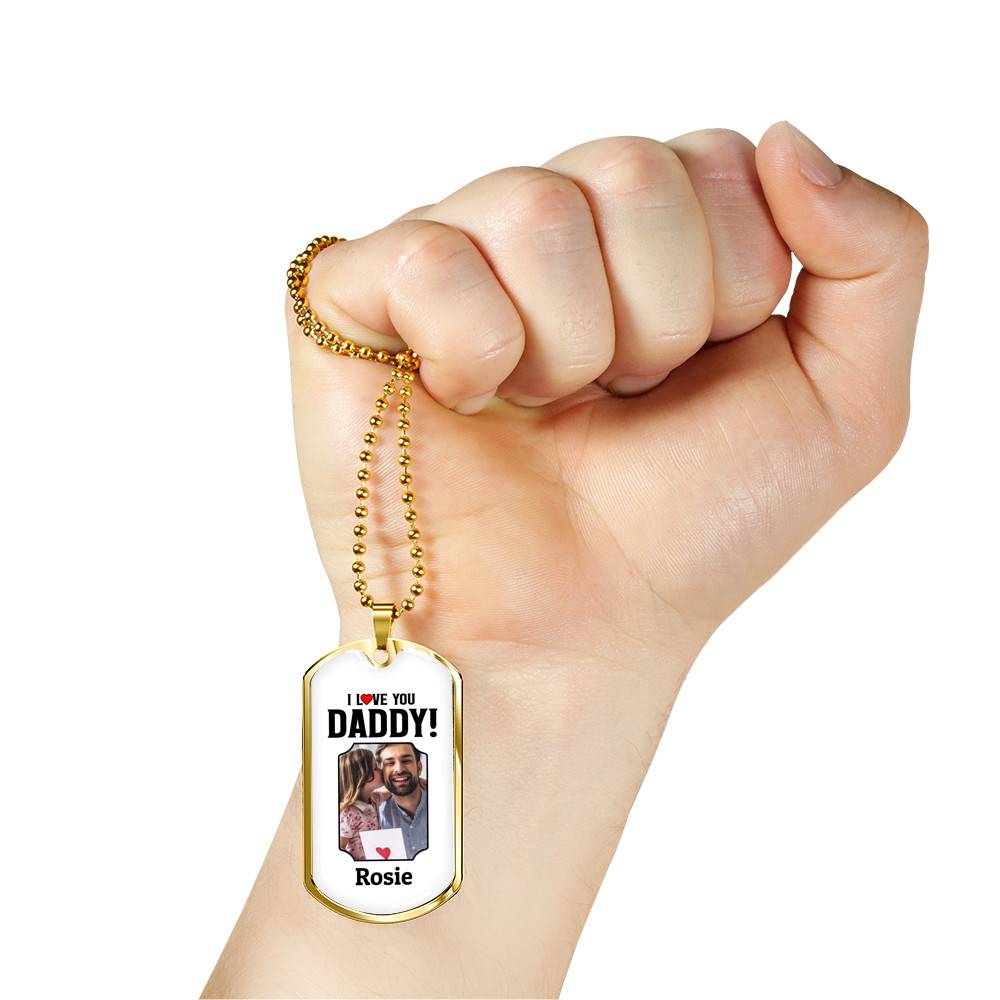 Custom Photo I Love You Daddy Dog Tag Pendant Necklace - Personalized Dog Tags For Dad