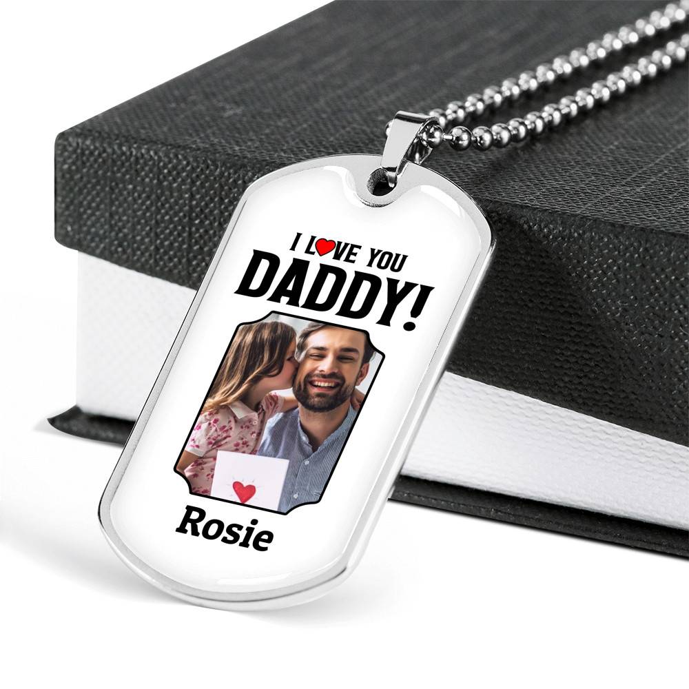 Custom Photo I Love You Daddy Dog Tag Pendant Necklace - Personalized Dog Tags For Dad