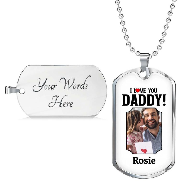 Personalized Dog Tags For Dad Custom Photo I Love You Daddy Dog Tag Necklace CubeBik