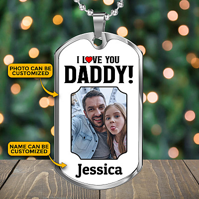 Alternative view of Custom Photo I Love You Daddy Dog Tag Pendant Necklace - Personalized Dog Tags For Dad