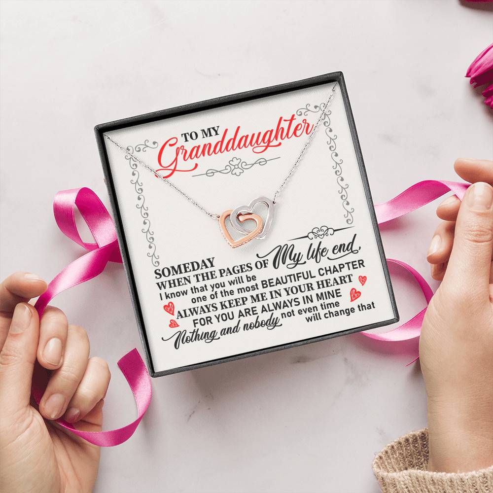 To My Granddaughter Someday When the Pages of My Life End Keep Me in Your Heart Interlocking Hearts Pendant Necklace