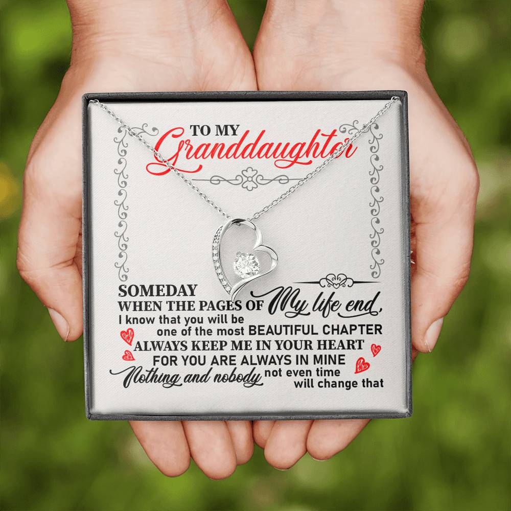 To My Granddaughter Someday When the Pages of My Life End Keep Me in Your Heart Forever Love Pendant Necklace