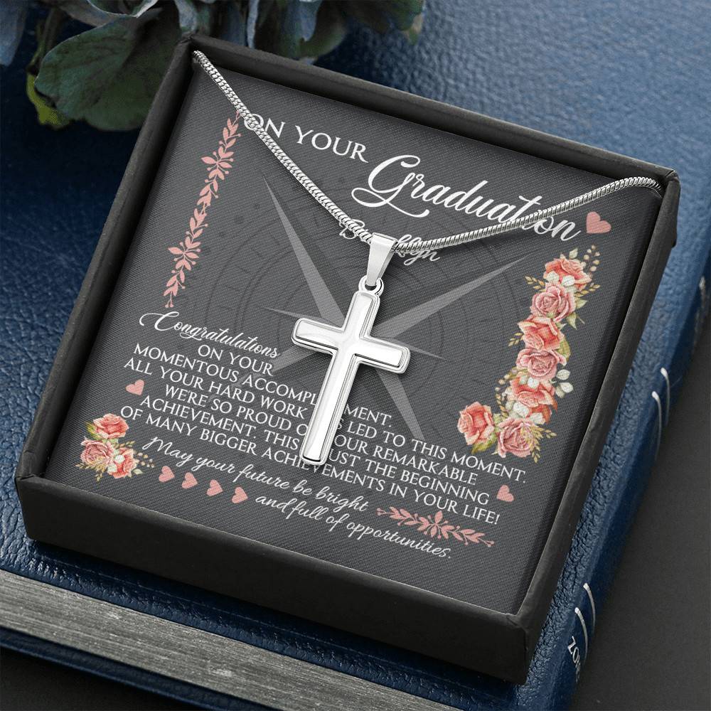 Personalized May Your Future Be Bright And Full Of Opportunities Artisan Crafted Cross Necklace
