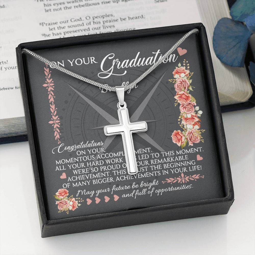 Personalized May Your Future Be Bright And Full Of Opportunities Artisan Crafted Cross Necklace