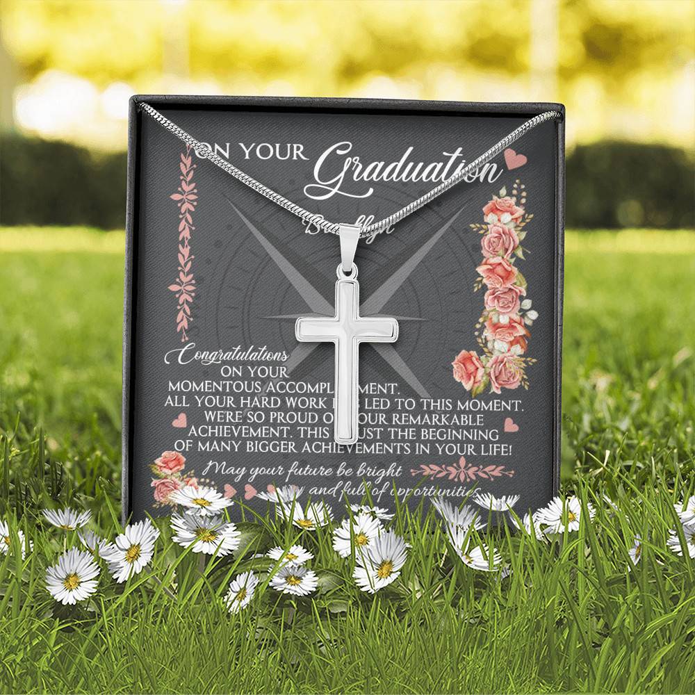 Personalized May Your Future Be Bright And Full Of Opportunities Artisan Crafted Cross Necklace