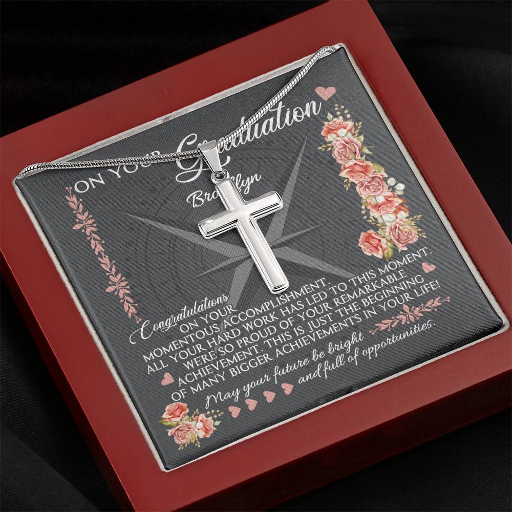 Personalized May Your Future Be Bright And Full Of Opportunities Artisan Crafted Cross Necklace