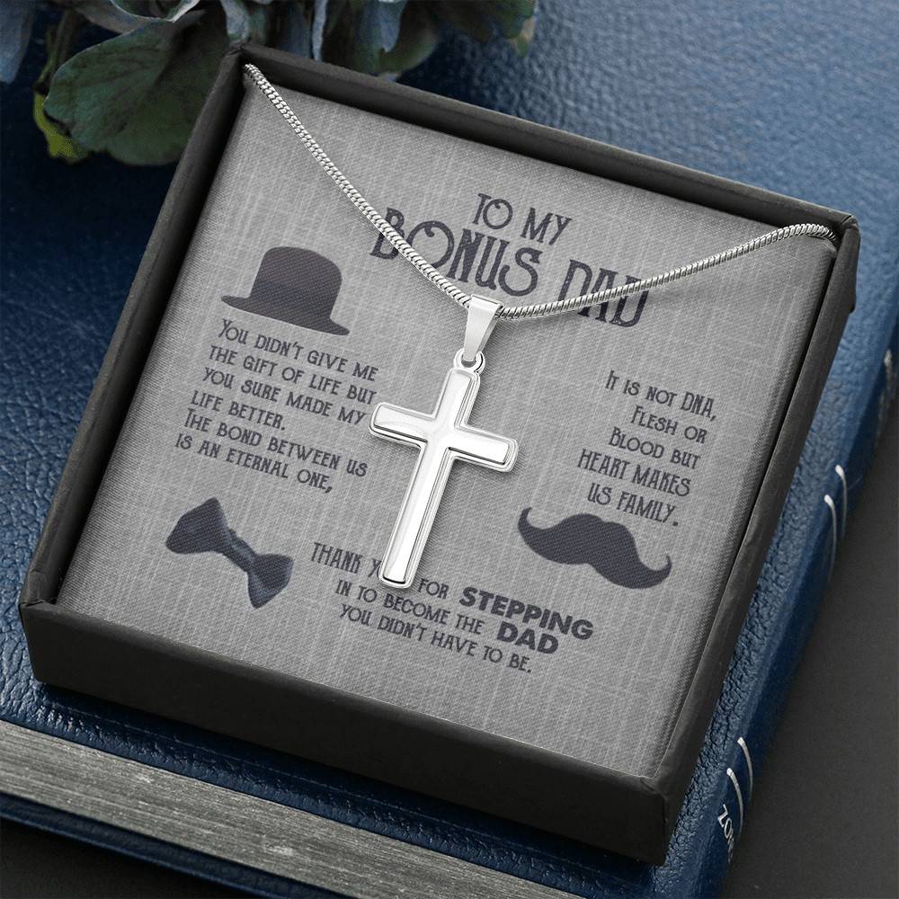 To My Bonus Dad Artisan Crafted Cross Necklace - Step Dad Cross Necklace - Bonus Dad Father's Day Gift To My Bonus Dad Artisan Crafted Cross Necklace - Step Dad Cross Necklace - Bonus Dad Father's Day Gift