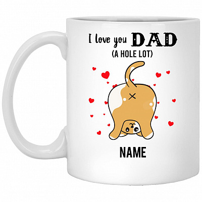 Personalized Fathers Day Cat, White, 11 oz. White Mug
