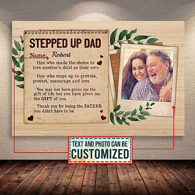 Alternative view of Custom Photo Bonus Dad Father's Day Gifts Stepped Up Dad Framed Canvas - Unframed Poster