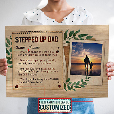Custom Photo Bonus Dad Father's Day Gifts Stepped Up Dad Framed Canvas - Unframed Poster