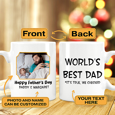 Alternative view of Personalized Photo Happy Father's Day Ceramic Coffee Mug - Beer Stein - Water Bottle - Color Changing Mug
