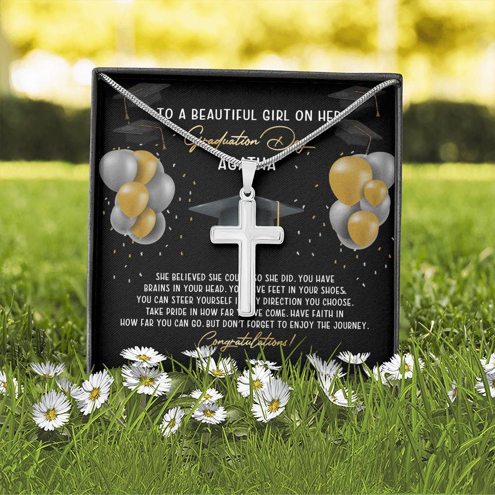 Personalized She Believed She Could So She Did Artisan Crafted Cross Necklace