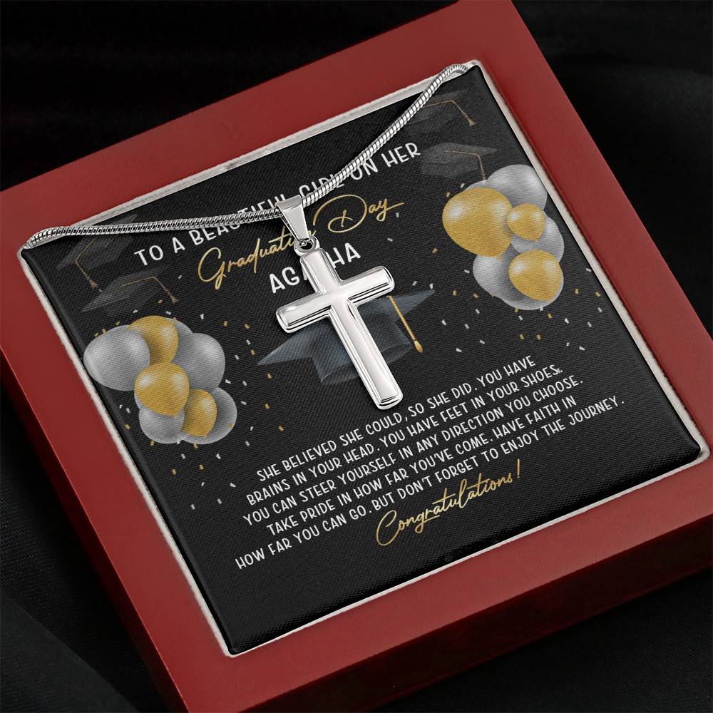 Personalized She Believed She Could So She Did Artisan Crafted Cross Necklace