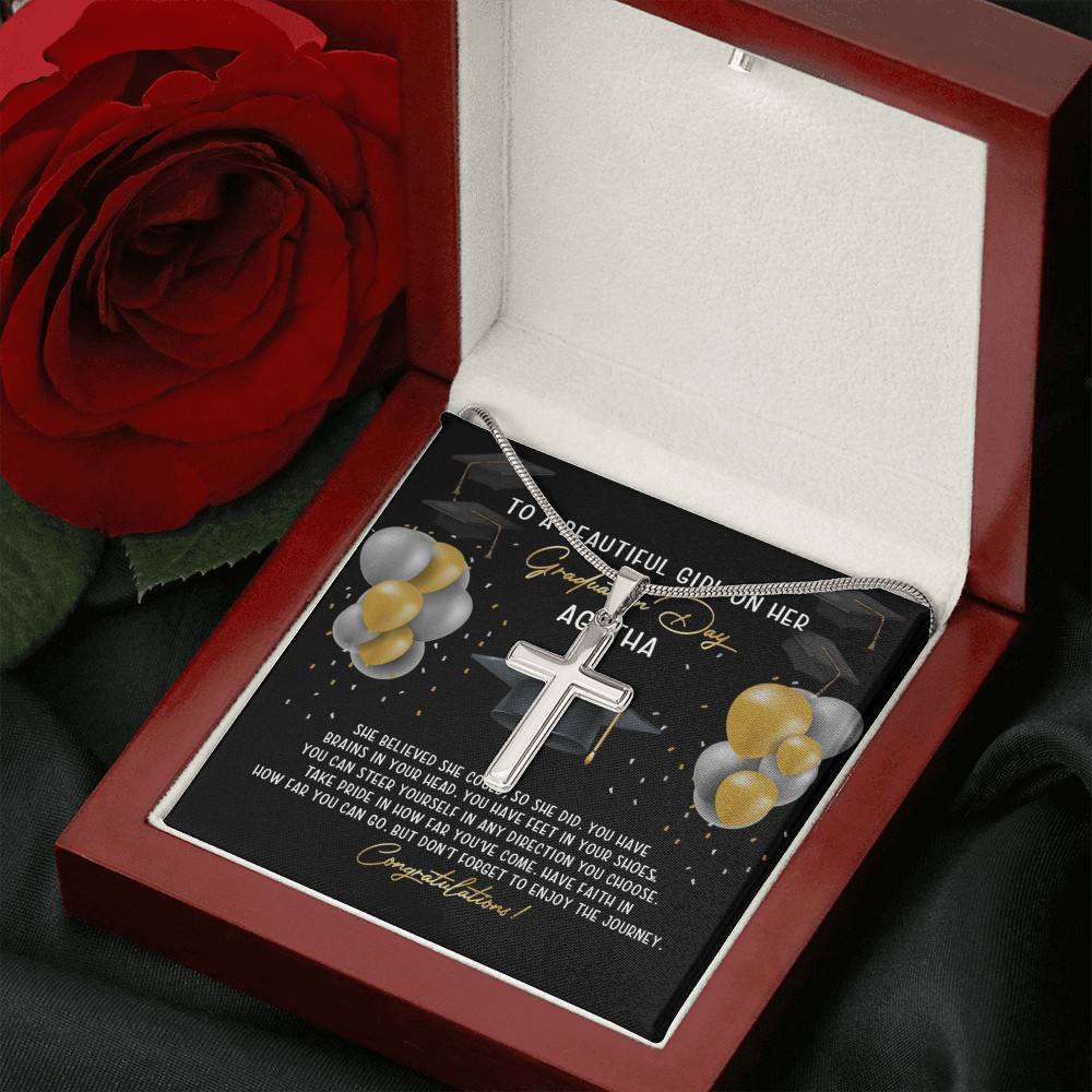 Personalized She Believed She Could So She Did Artisan Crafted Cross Necklace