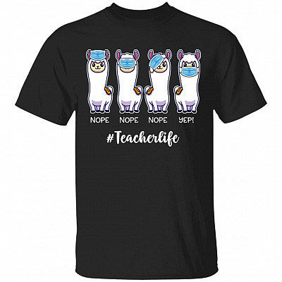 Llama Wearing Mask Wrong Teacherlife T-Shirt, Black, Unisex T-Shirt