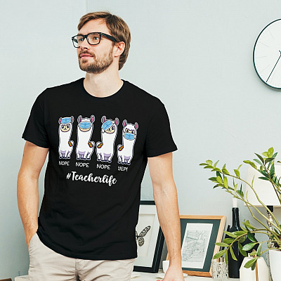 Alternative view of Llama Wearing Mask Wrong Teacherlife T-Shirt