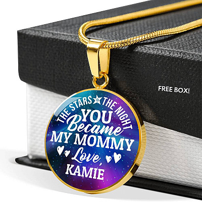 Personalized The Stars The Night You Became My Mommy Circle Pendant Necklace - Bangle