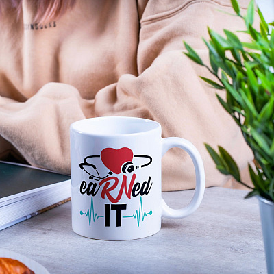 Alternative view of Nurse Graduation Earned It Stethoscope Heartbeat Ceramic Coffee Mug - Beer Stein - Water Bottle - Color Changing Mug