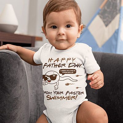 Alternative view of Funny Happy Father's Day from Your Fastest Swimmer Used to Live in Your Ball Baby Onesie-Baby Infant Bodysuit