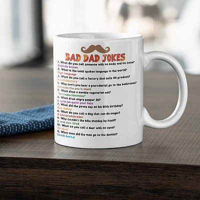 Bad Dad Jokes What Do You Call Someone with No Body and No Nose Ceramic Coffee Mug - Water Bottle