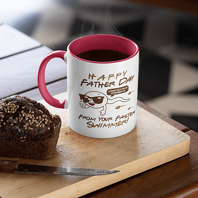 Alternative view of Funny Happy Father's Day from Your Fastest Swimmer Used to Live in Your Ball Accent Mug