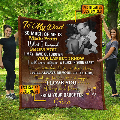 Alternative view of Personalized Photo to My Dad So Much of Me Is Made from What I Learned from You Fleece - Mink Sherpa - Woven Blanket