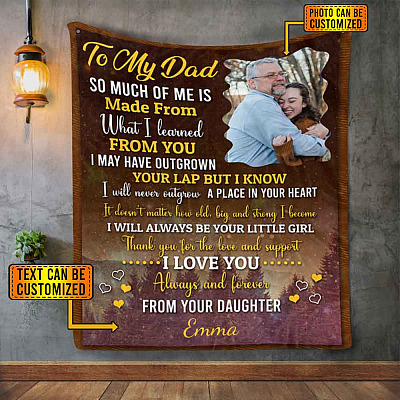 Personalized Photo to My Dad So Much of Me Is Made from What I Learned from You Fleece - Mink Sherpa - Woven Blanket