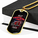 Vintage Best Truckin Dad Ever Rig Truck American Flag Dog Tag Pendant Necklace - Dog Tag (Gold Plated)