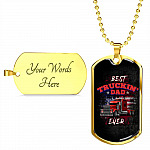Vintage Best Truckin Dad Ever Rig Truck American Flag Dog Tag Pendant Necklace - Dog Tag (Gold Plated)