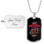 Vintage Best Truckin Dad Ever Rig Truck American Flag Dog Tag Pendant Necklace - Dog Tag (Silver)