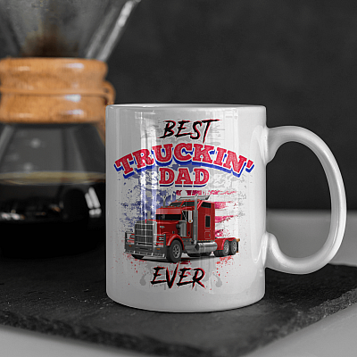 Vintage Best Truckin Dad Ever Rig Truck American Flag Coffee Mug - Beer Stein - Water Bottle - Color Changing Mug
