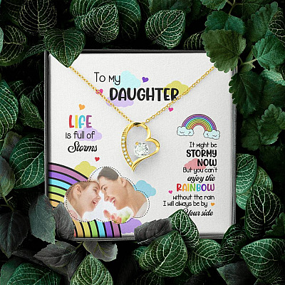 Custom Photo To My Daughter Necklace Ill Always Be by Your Side Forever Love Pendant Necklace