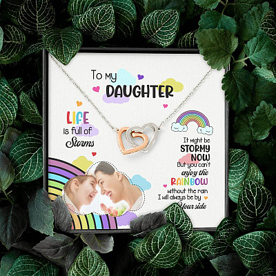 Custom Photo To My Daughter Necklace Ill Always Be by Your Side Interlocking Heart Pendant Necklace