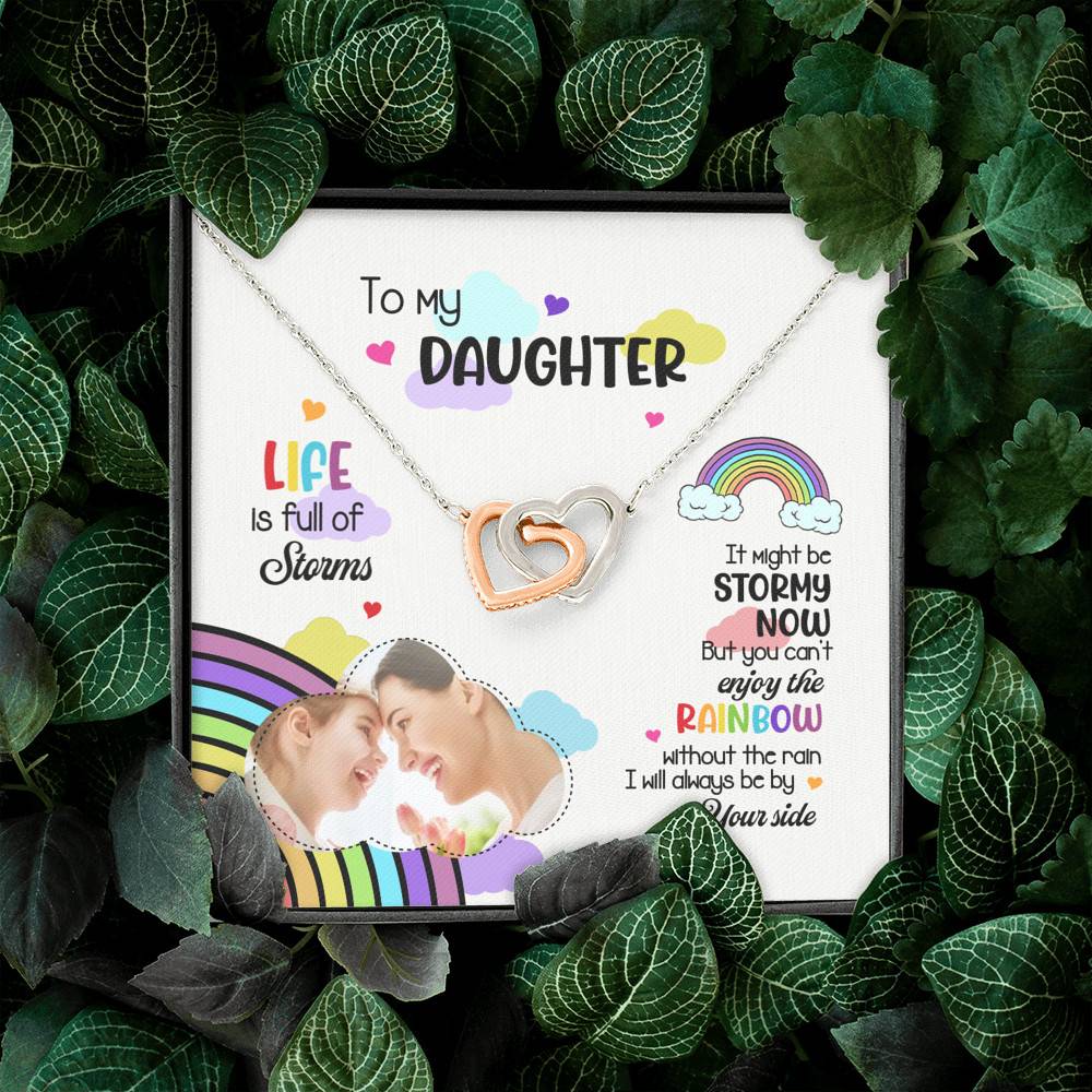 Custom Photo To My Daughter Necklace Ill Always Be by Your Side Interlocking Heart Pendant Necklace