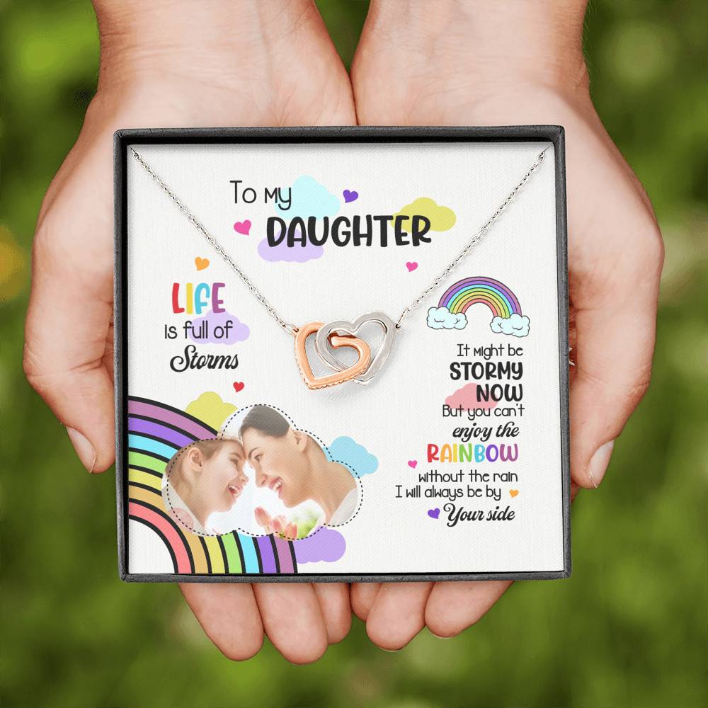 Custom Photo To My Daughter Necklace Ill Always Be by Your Side Interlocking Heart Pendant Necklace
