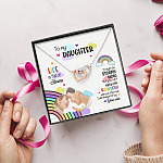 Custom Photo To My Daughter Necklace Ill Always Be by Your Side Interlocking Heart Pendant Necklace