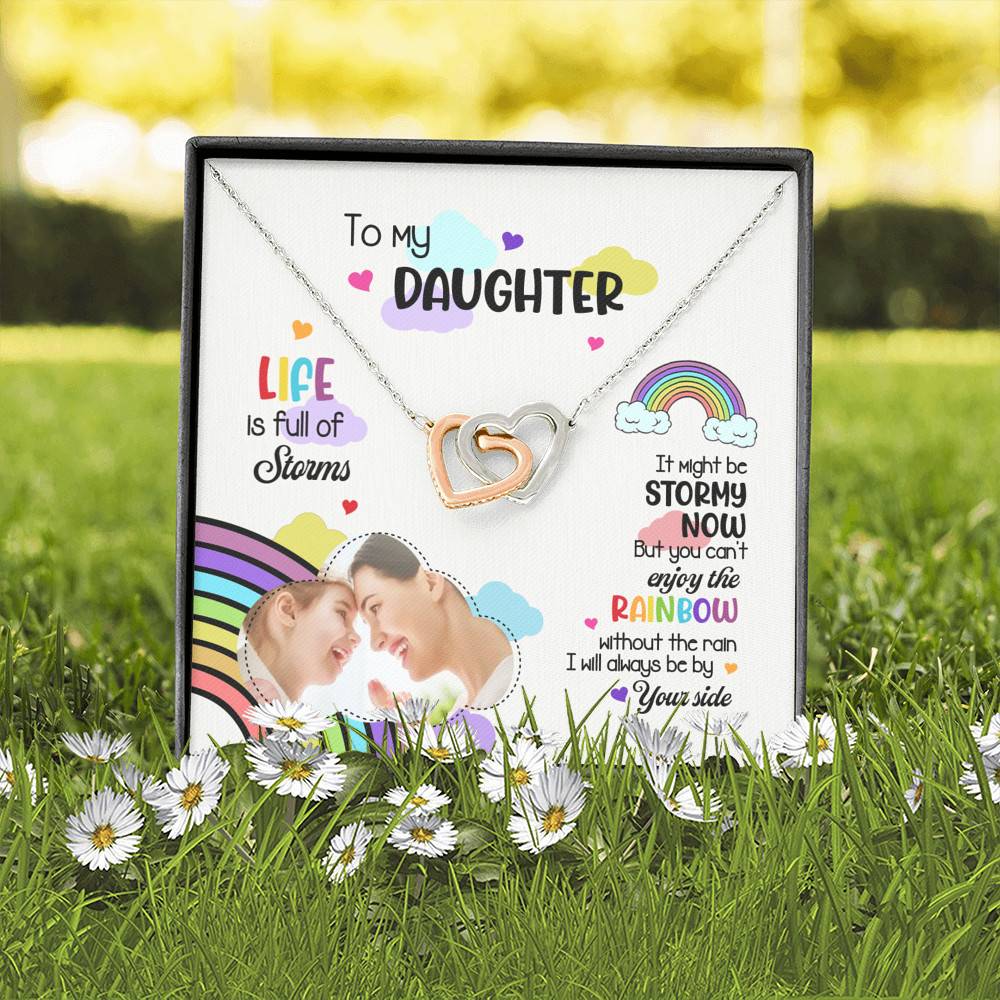 Custom Photo To My Daughter Necklace Ill Always Be by Your Side Interlocking Heart Pendant Necklace