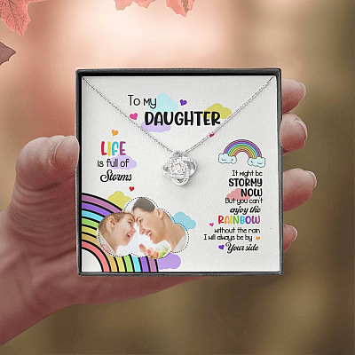 Custom Photo To My Daughter Necklace Ill Always Be by Your Side Love Knot Pendant Necklace