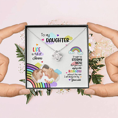 Custom Photo To My Daughter Necklace Ill Always Be by Your Side Love Knot Pendant Necklace