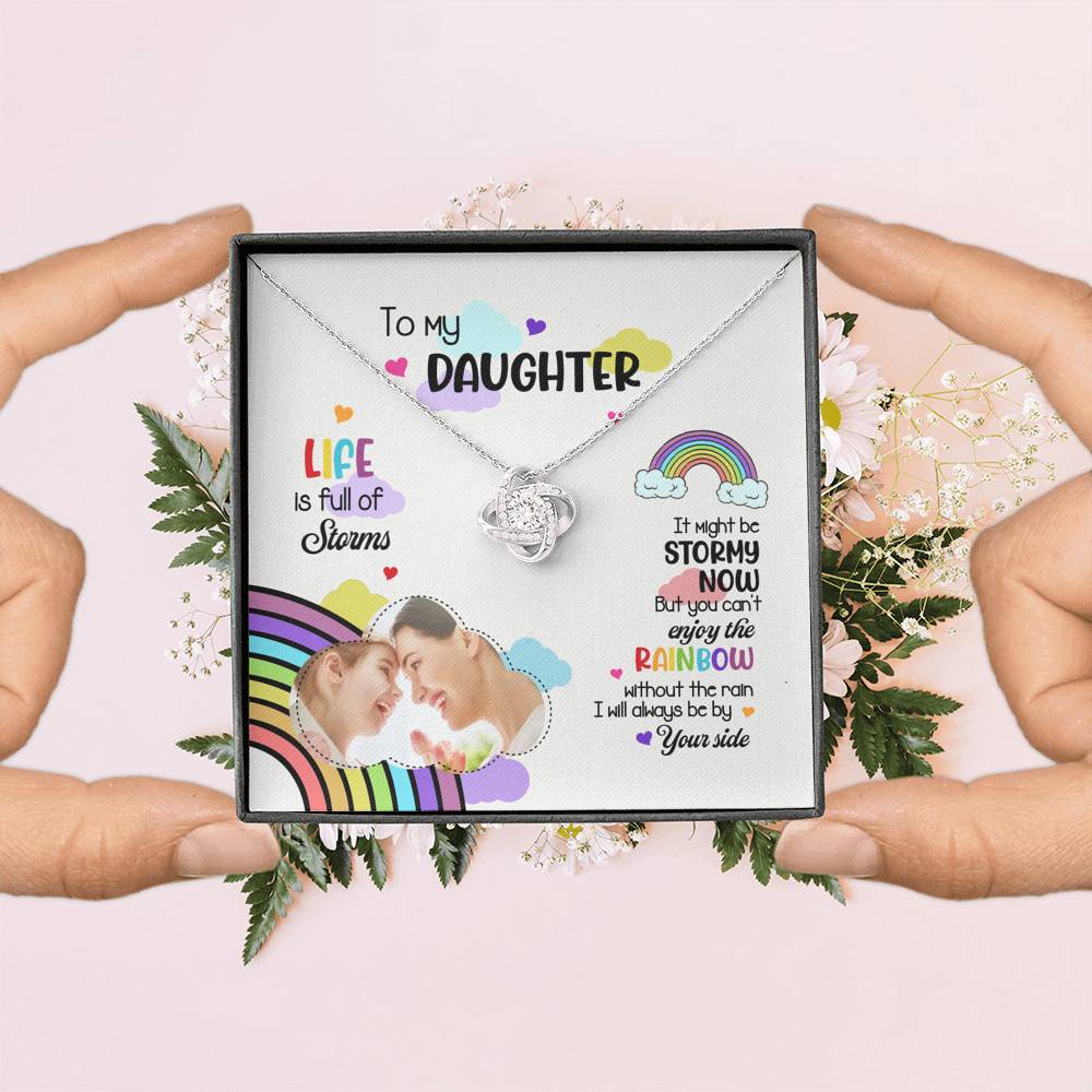 Custom Photo To My Daughter Necklace Ill Always Be by Your Side Love Knot Pendant Necklace