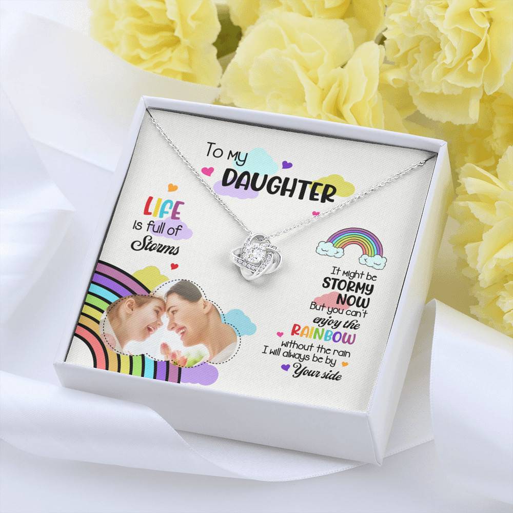 Custom Photo To My Daughter Necklace Ill Always Be by Your Side Love Knot Pendant Necklace