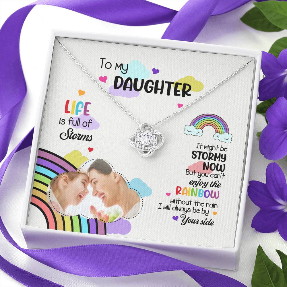 Custom Photo To My Daughter Necklace Ill Always Be by Your Side Love Knot Pendant Necklace