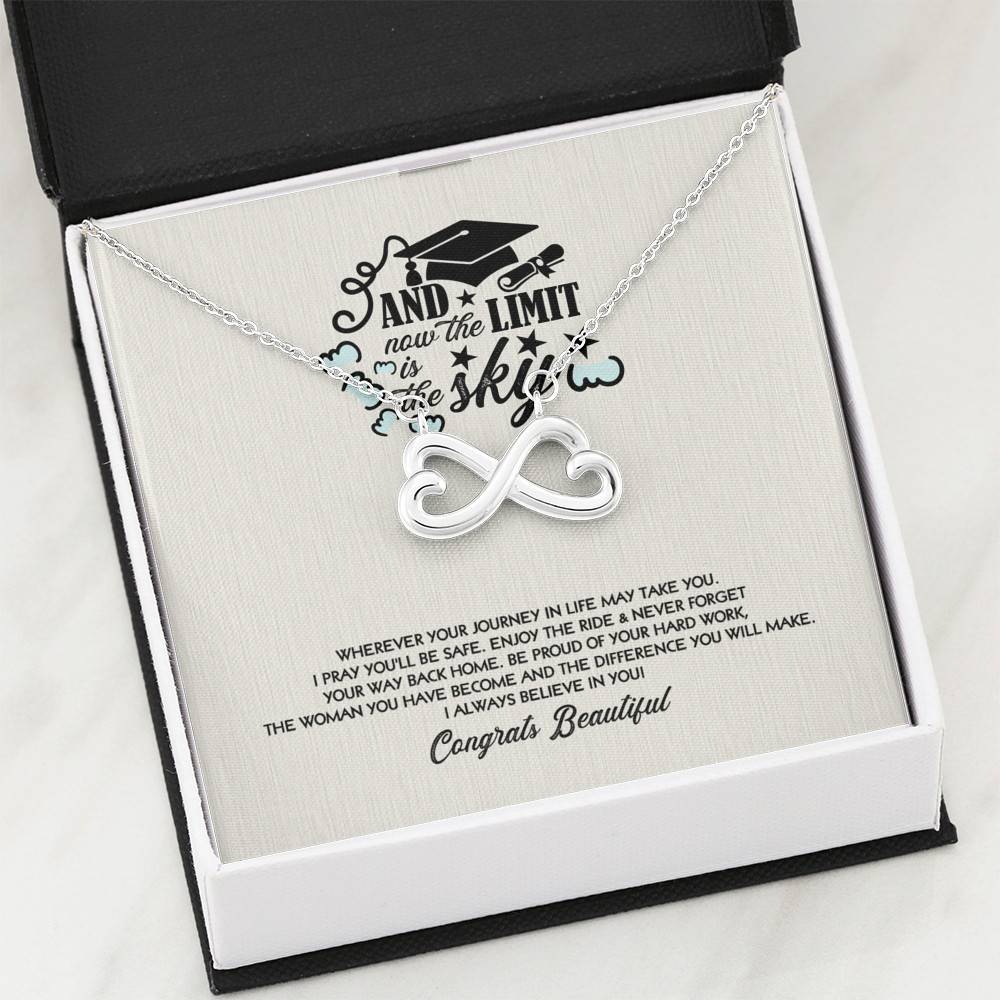 Congratulations Graduation And Now The Limit Is The Sky Graduated Infinity Heart Necklace