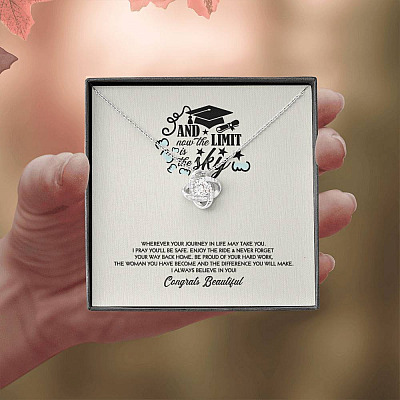 Congratulations Graduation And Now The Limit Is The Sky Graduated Love Knot Pendant Necklace